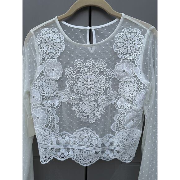 FOREVER 21 IVORY SHEER LACE CROCHET CASUAL TOP SZ Medium Coquette Festival - Picture 5 of 16